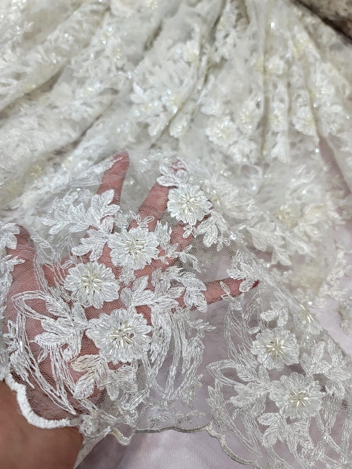 Beaded Embroidered Lace Ivory