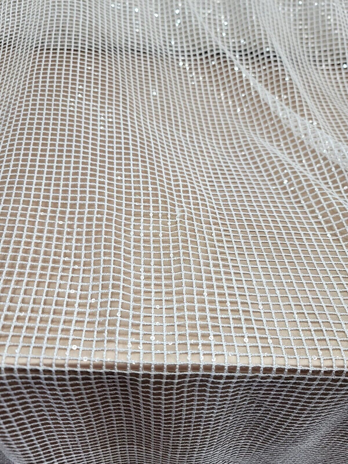 Sequin Fishnet Fabric Off White