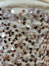 Stretch Velvet Fabric with Embroidery and Sequins Champagne Beige