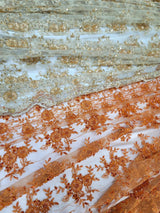Orange Embroidery Lace Beaded Floral Fabric