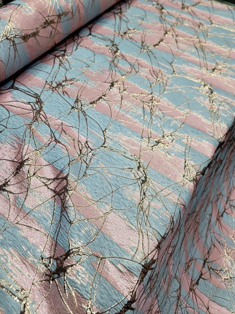 Brocade Jacquard Fabric Pink Sky Blue Metallic Rose Gold