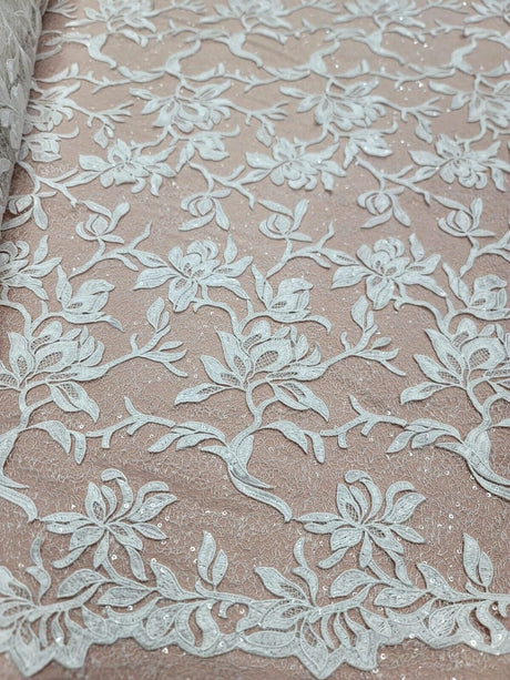 White Embroidery Lace Guipure Floral Sequin Mesh