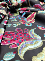 Brocade Jacquard Floral Fabric Green Fuchsia Blue