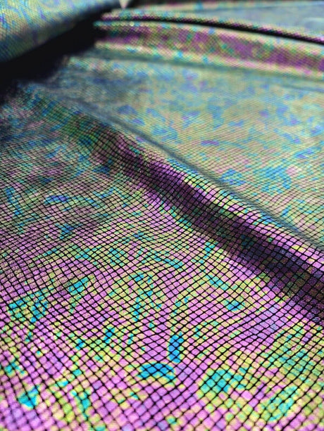 Stretch Velvet Foil Fabric Iridescent Black Green Purple