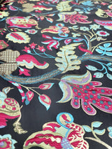 Brocade Jacquard Floral Fabric Green Fuchsia Blue
