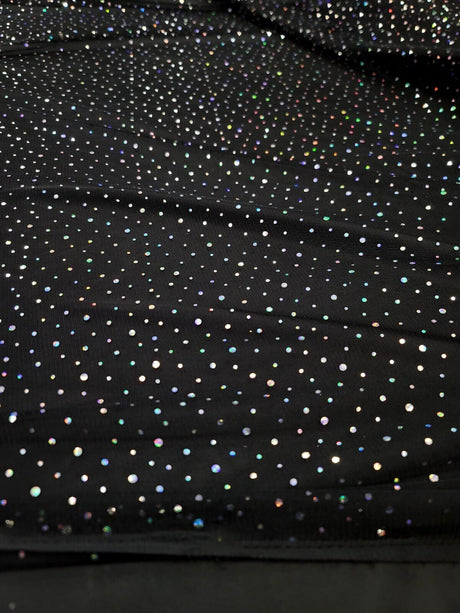 Black Stretch Mesh Iridescent Sequins Fabric