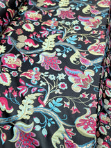 Brocade Jacquard Floral Fabric Green Fuchsia Blue
