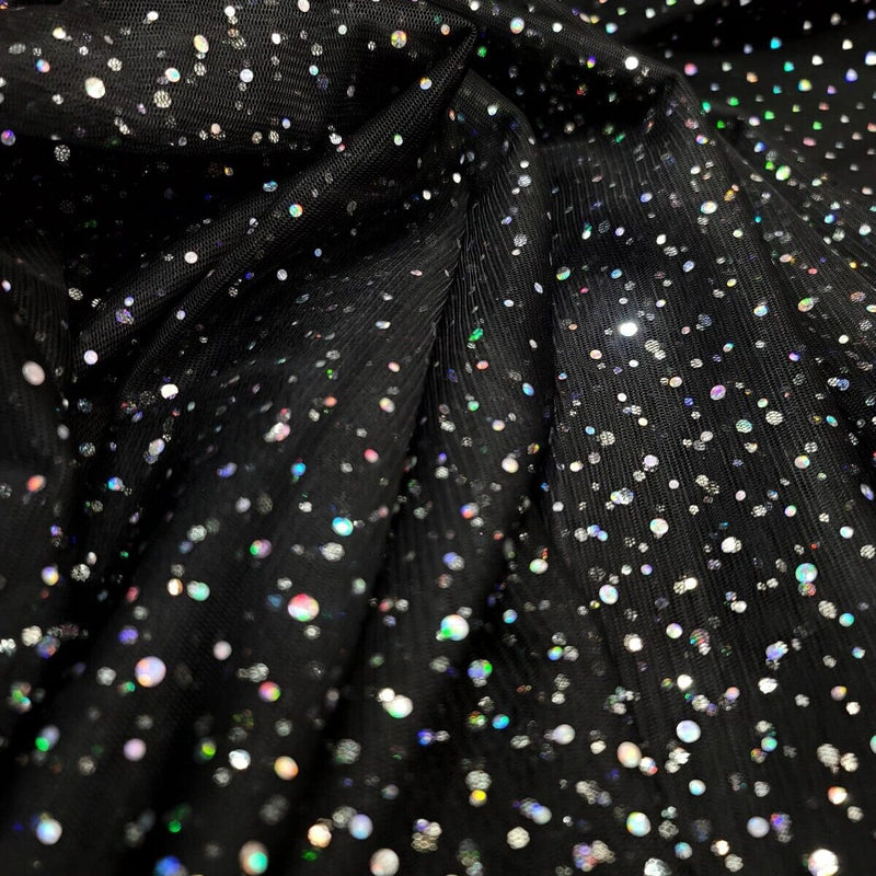 Black Stretch Mesh Iridescent Sequins Fabric