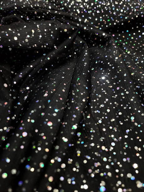 Black Stretch Mesh Iridescent Sequins Fabric