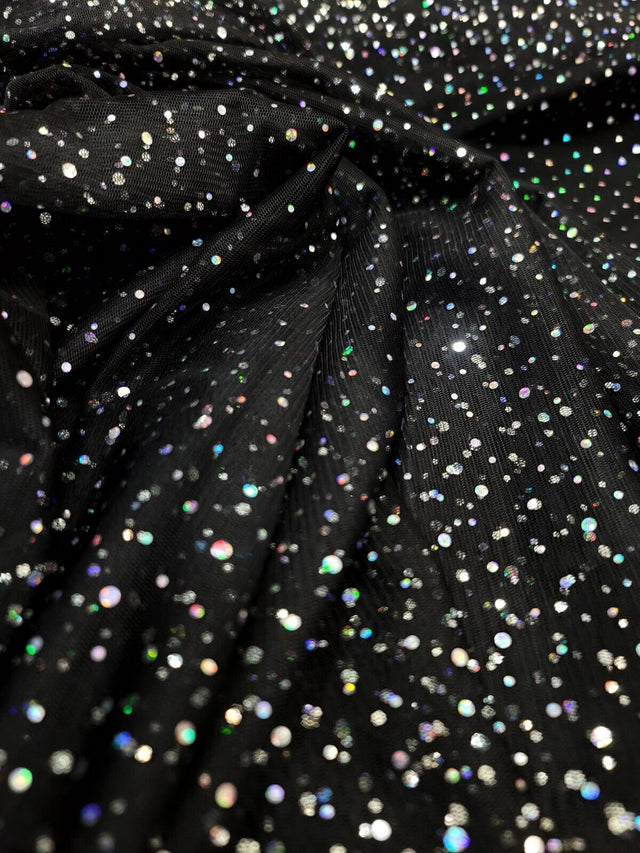Black Stretch Mesh Iridescent Sequins Fabric