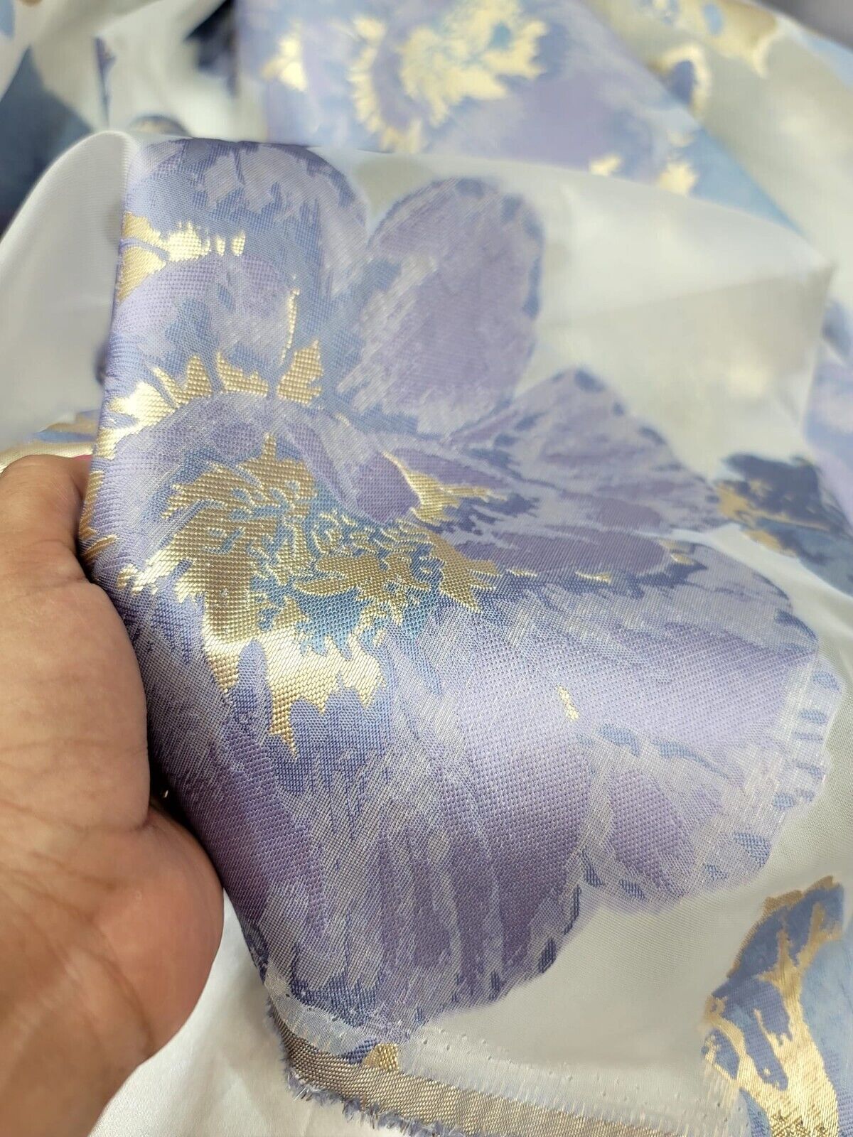 Brocade Floral Organza Fabric Lavender Blue