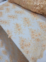 Beaded 3D Floral Lace Pale Yellow