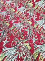 Red Gold Floral Damask Brocade Fabric