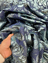 Metallic Blue Floral Brocade Fabric