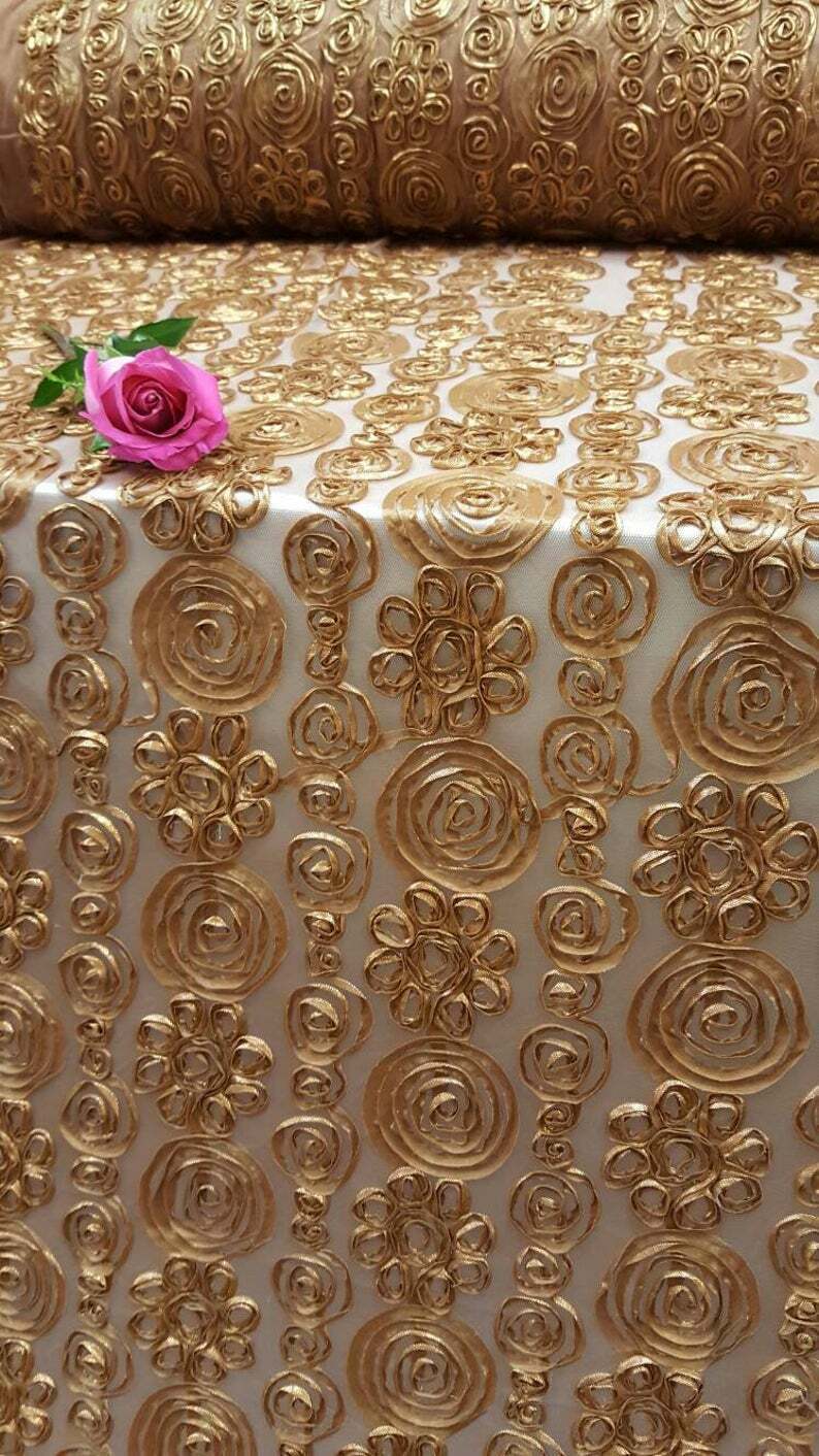 Copper Embroidered Lace Fabric