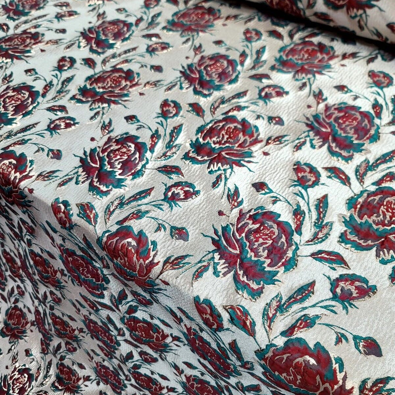 Red Brocade Floral Jacquard Fabric