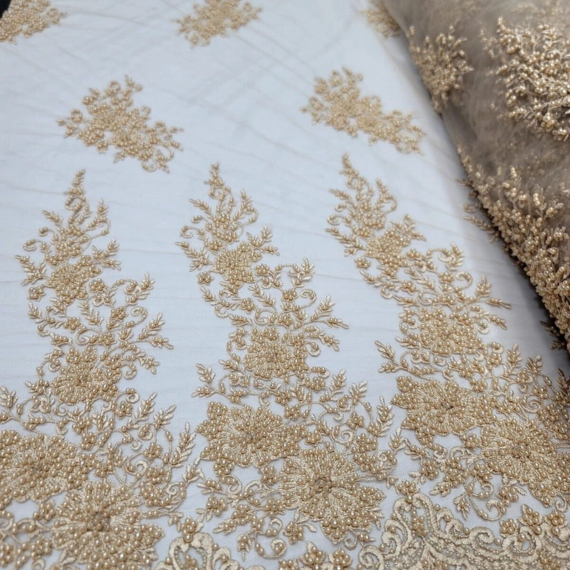 Beaded Embroidered Bridal Lace Champagne