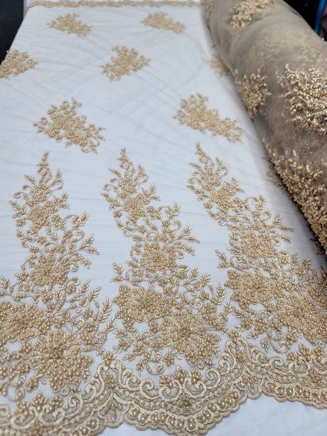 Beaded Embroidered Bridal Lace Champagne