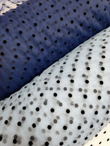 Tulle Mesh Fabric Navy Blue with Black Velvet Polka Dots