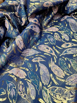 Brocade Jacquard Feather Embossed Teal Lavender Royal Blue