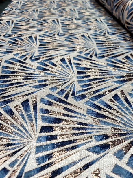 Teal Blue Brocade Jacquard Fabric