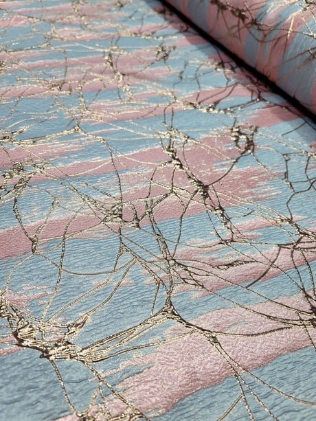 Brocade Jacquard Fabric Pink Sky Blue Metallic Rose Gold