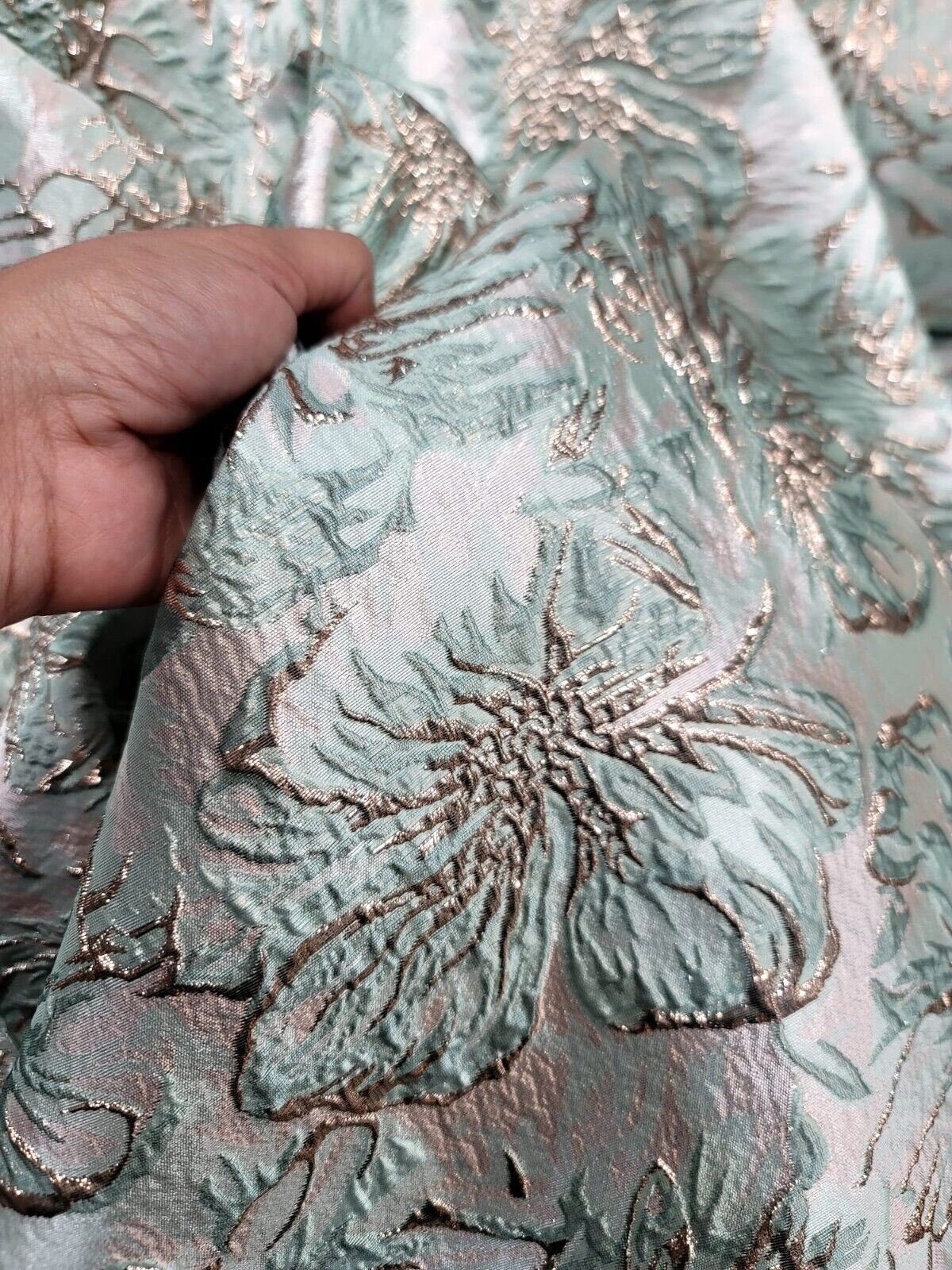 Brocade Jacquard Floral Brocade Mint Green Rose Gold