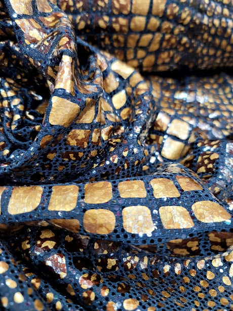 Sequin Stretch Fabric Brown Golden Desert Python Print