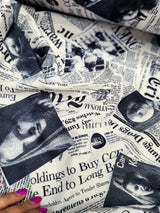Cotton Newspaper Print Fabric Black and White