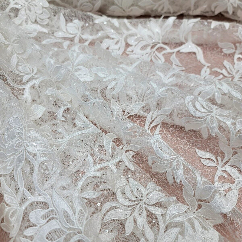 White Embroidery Lace Guipure Floral Sequin Mesh
