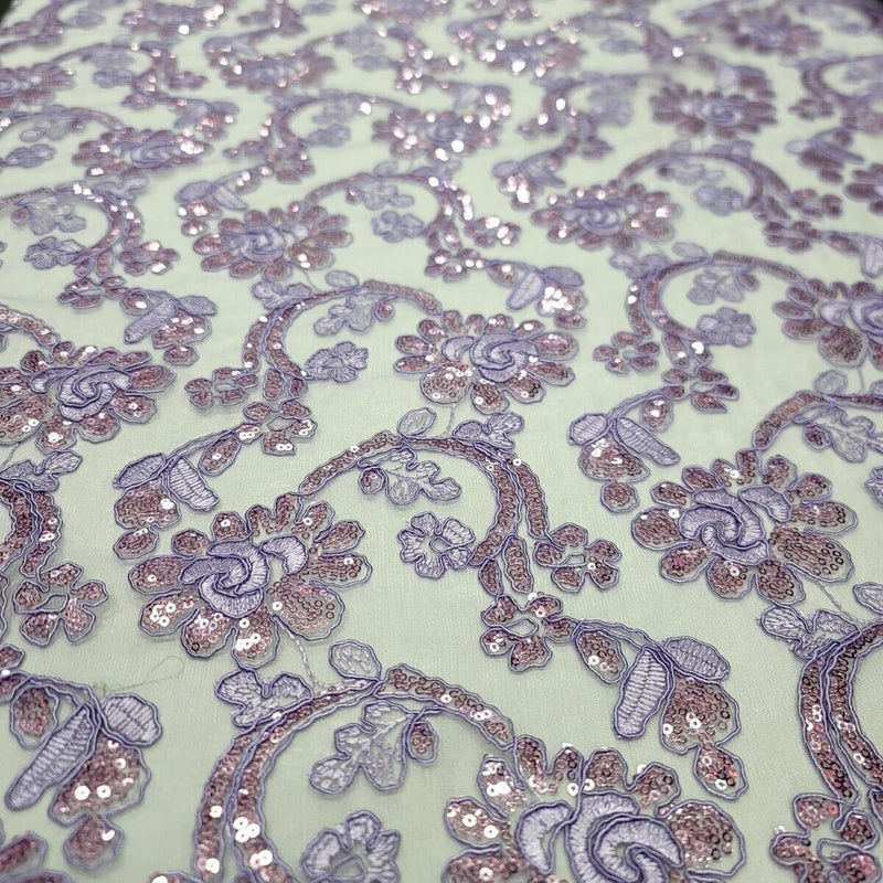 Embroidered Floral Lace Mesh Fabric Lavender