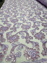 Embroidered Floral Lace Mesh Fabric Lavender