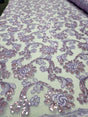 Embroidered Floral Lace Mesh Fabric Lavender