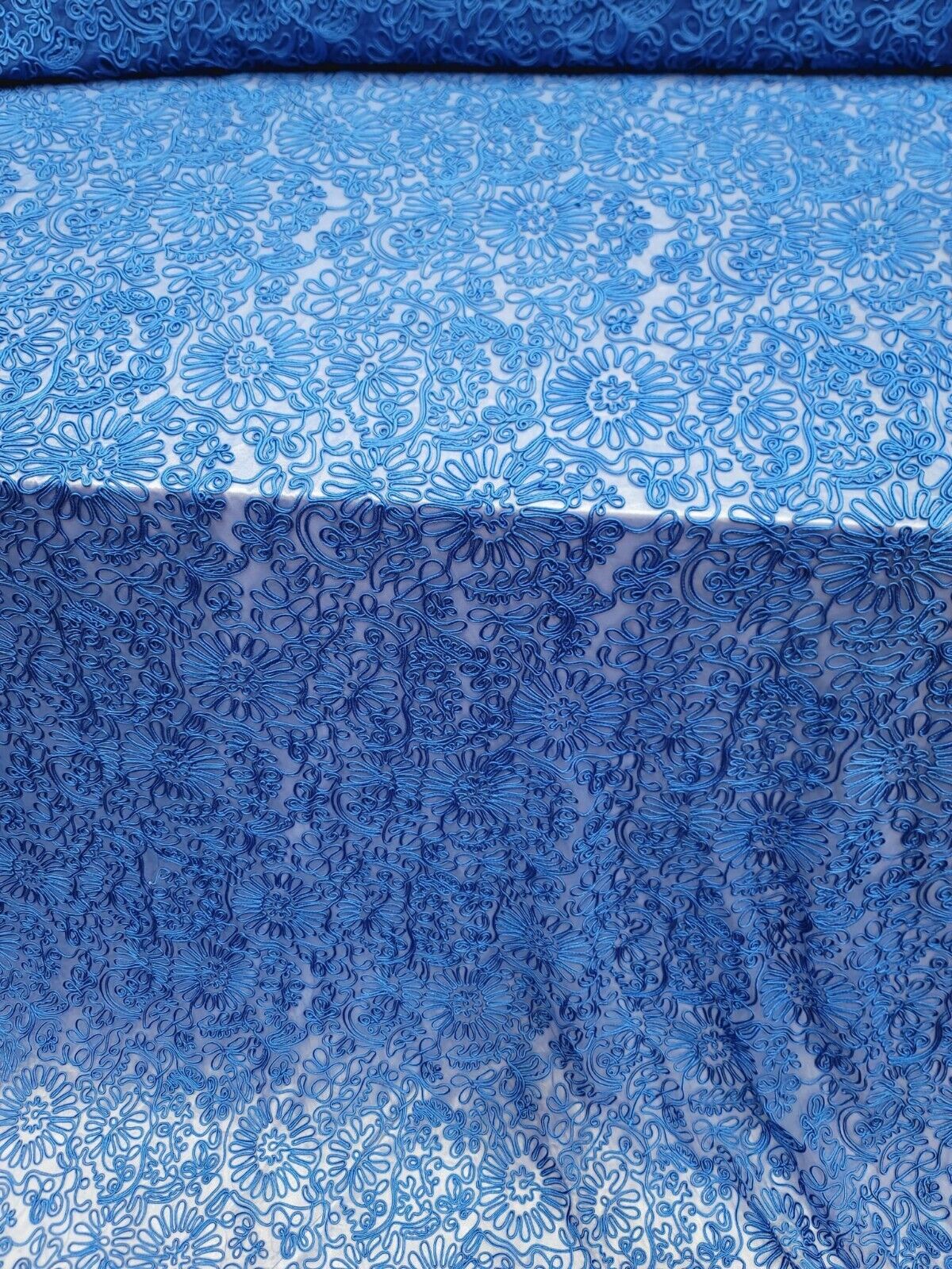 Royal Blue Embroidered Lace Fabric