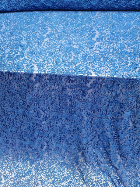 Royal Blue Embroidered Lace Fabric