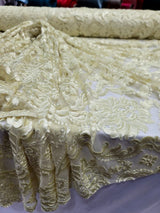 Embroidered Stretch Lace Fabric Sheer Floral Pale Yellow