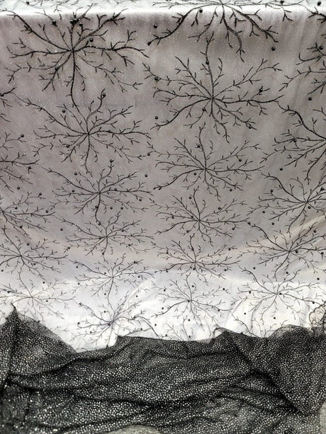 Embroidered Bridal Lace Fabric Black Silver