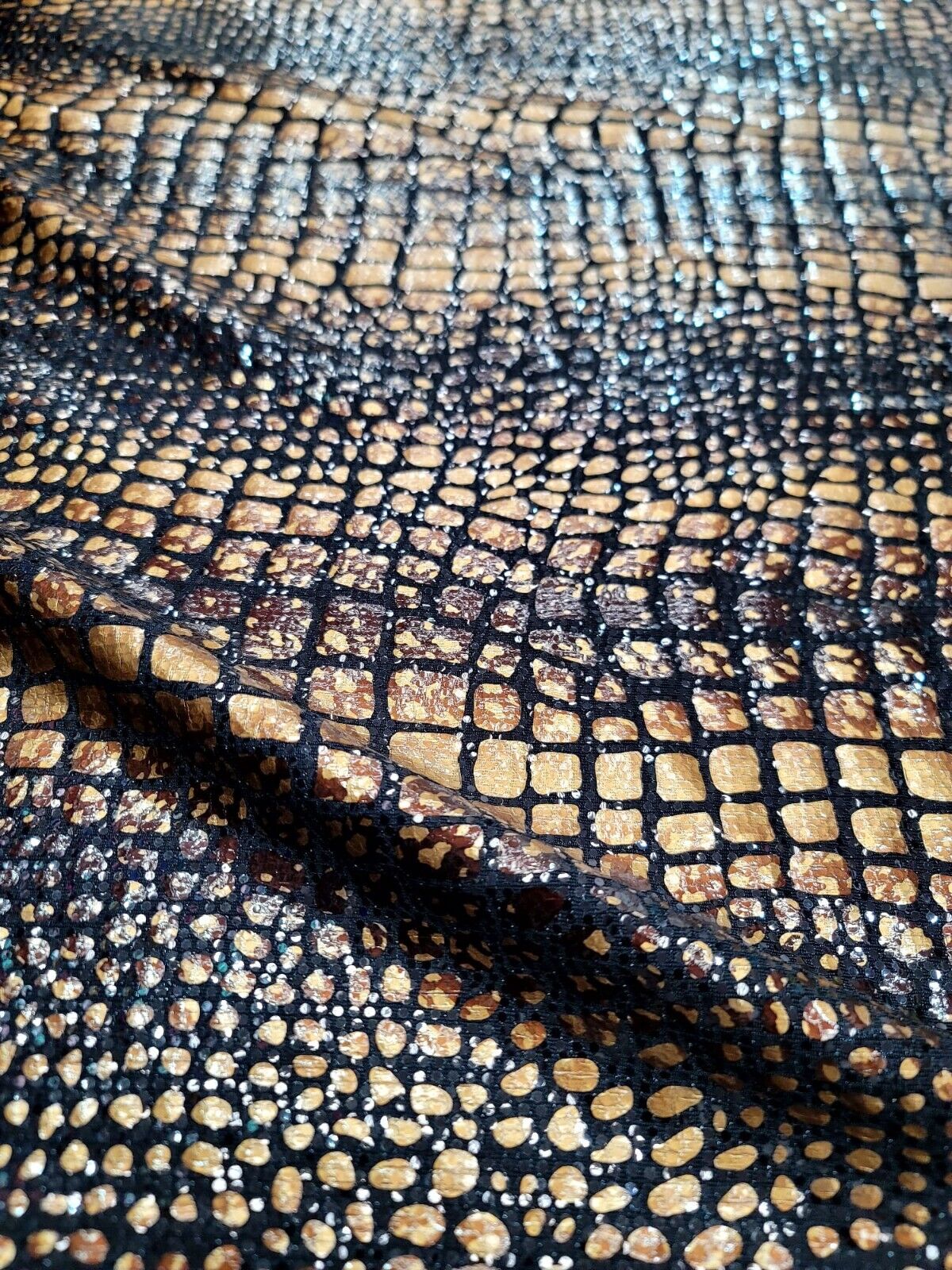 Sequin Stretch Fabric Brown Golden Desert Python Print