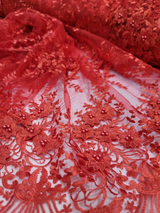 3D Flower Lace Embroidery Lace Fabric Red