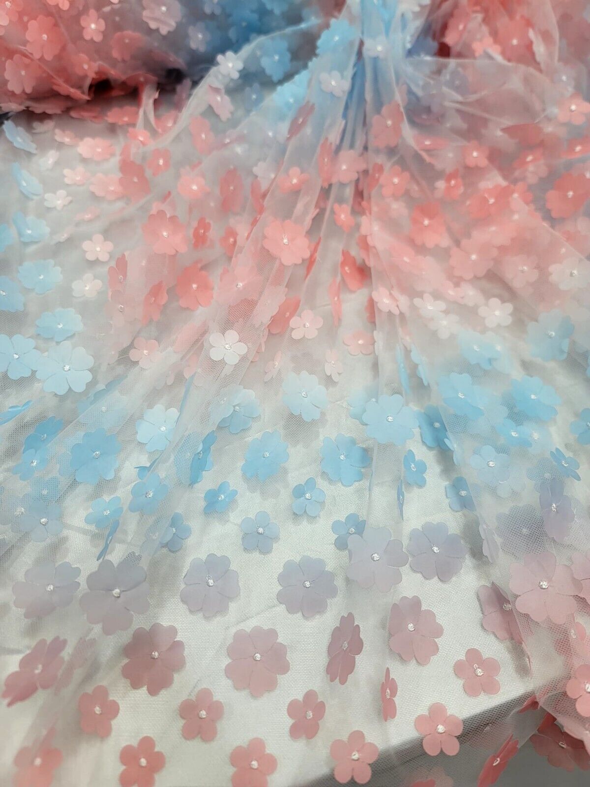 3D Floral Lace Multicolor Coral Blue