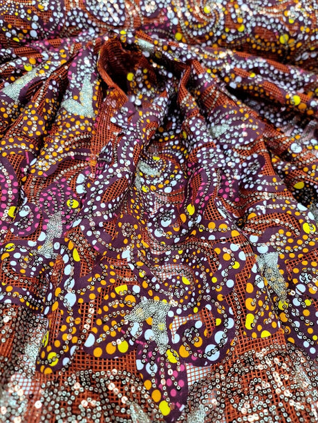 Maroon Sequins Embroidery Fish Net Lace