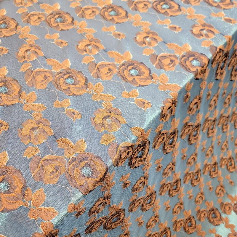 Brocade Jacquard Floral Fabric Orange Gold