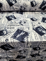 Cotton Newspaper Print Fabric Black and White
