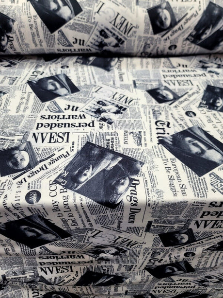 Cotton Newspaper Print Fabric Black and White