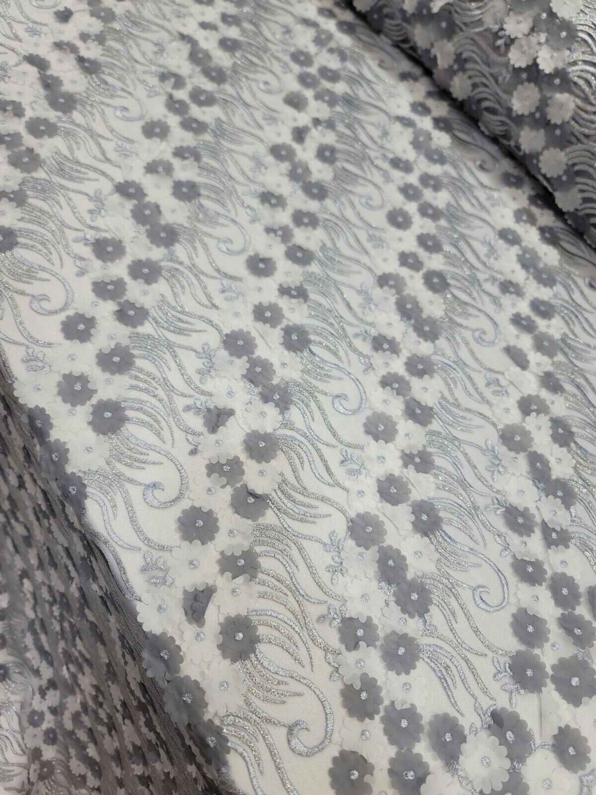 3D Floral Lace Gray Embroidery Sequin Fabric