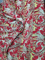 Red Gold Floral Damask Brocade Fabric