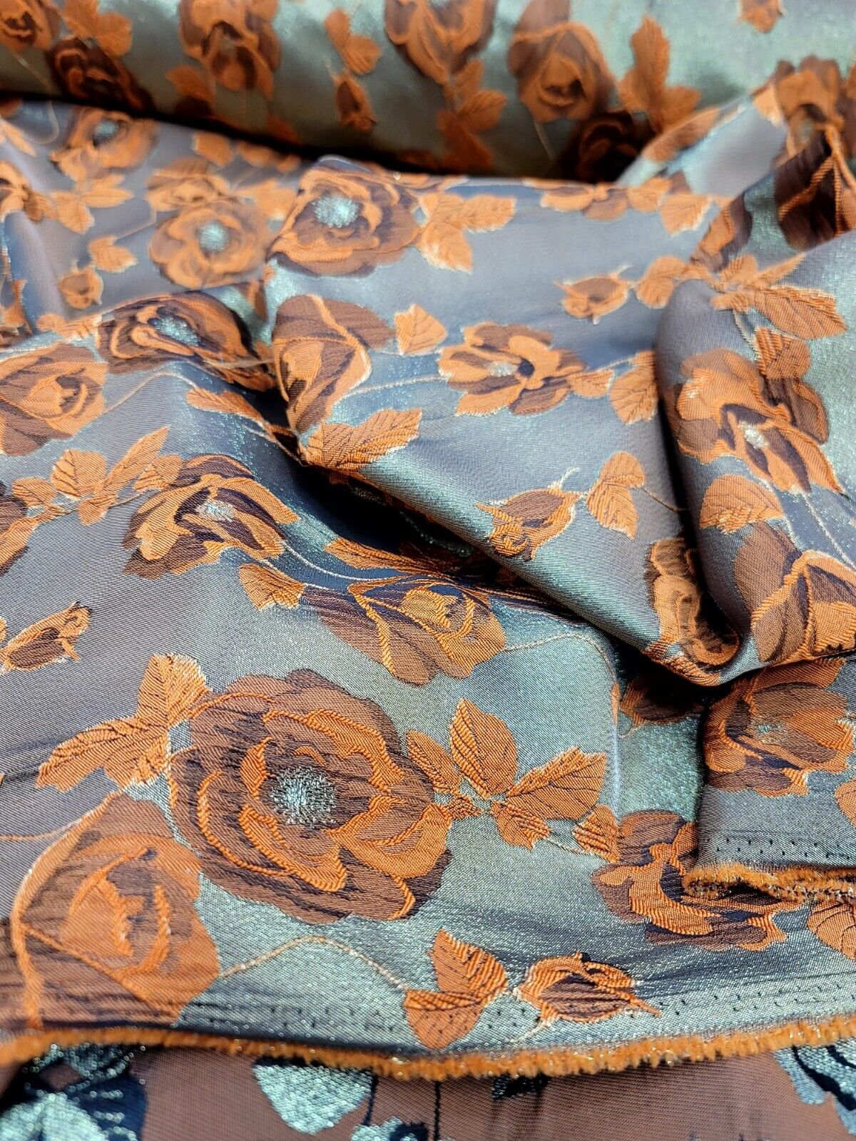 Brocade Jacquard Floral Fabric Orange Gold