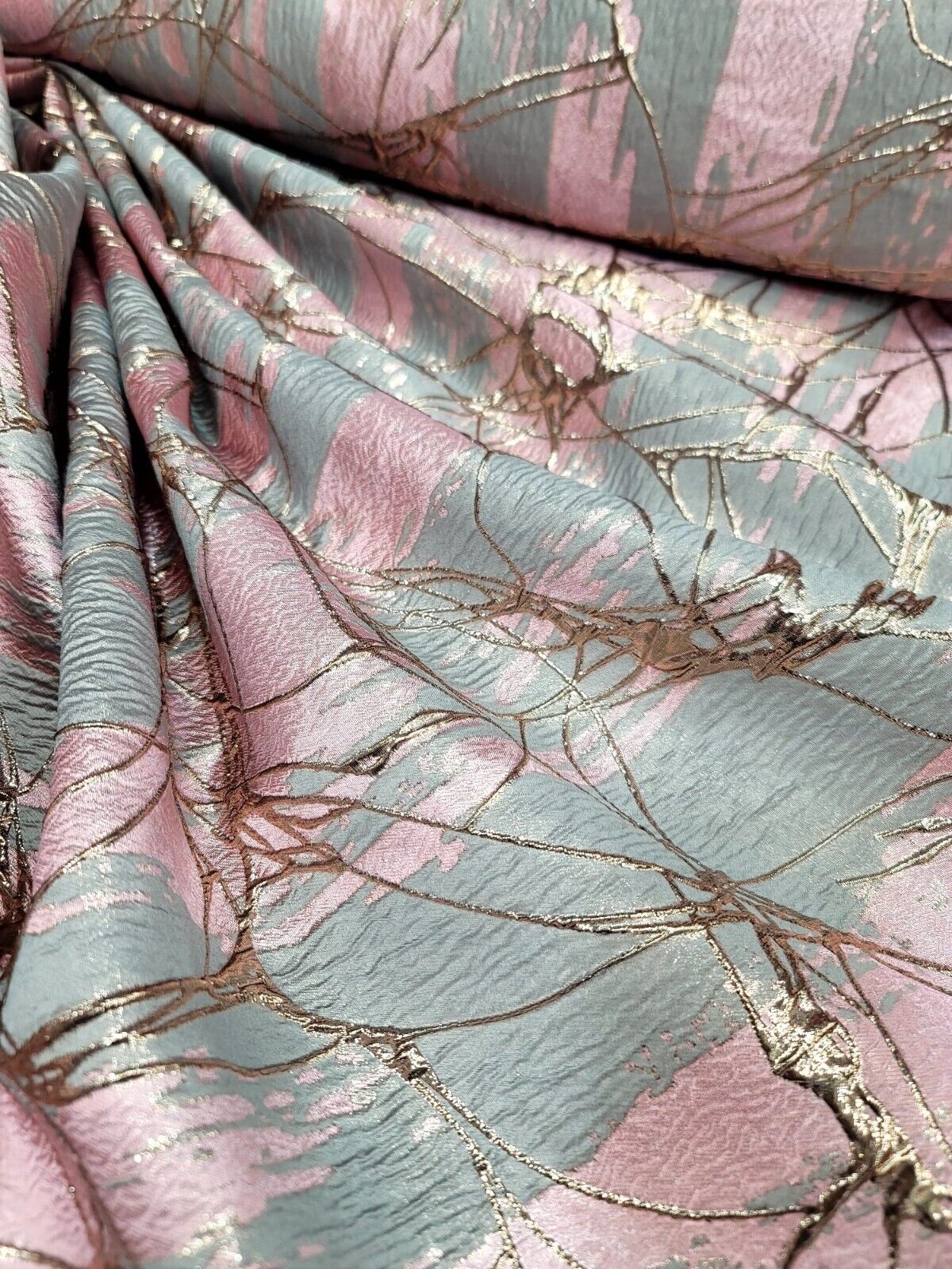 Brocade Jacquard Metallic Gray Pink Rose Gold