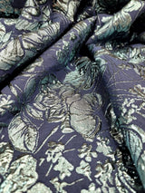 Metallic Blue Floral Brocade Fabric