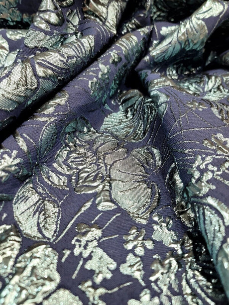 Metallic Blue Floral Brocade Fabric